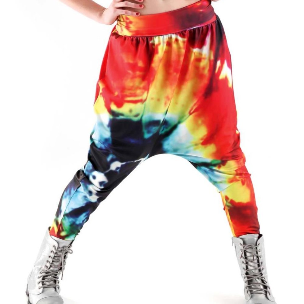 Mulit-Colored Tie Dye Harem Pants (Alexandra). Adult SMALL.